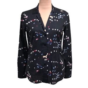 Equipment Blouse Size XS Black Heart Print Long Sleeve Button Down